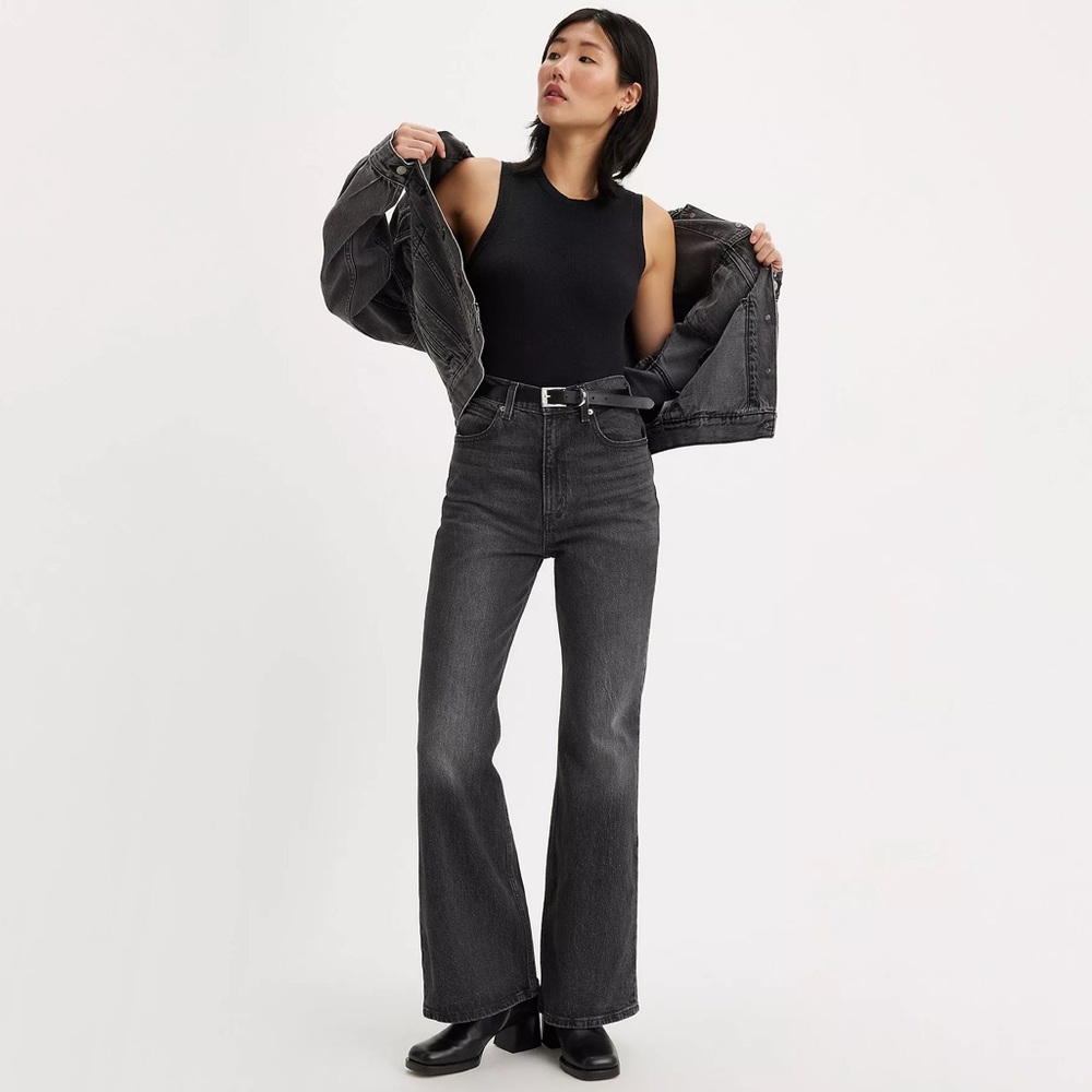 70’s high flare black wash jeans